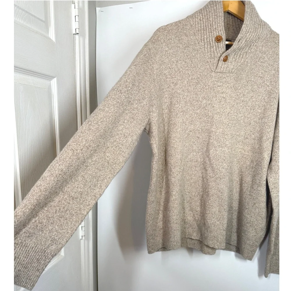 J.‎ Crew Shawl Collar Merino Wool Blend Sweater Mens XL Beige Button Neck Knit